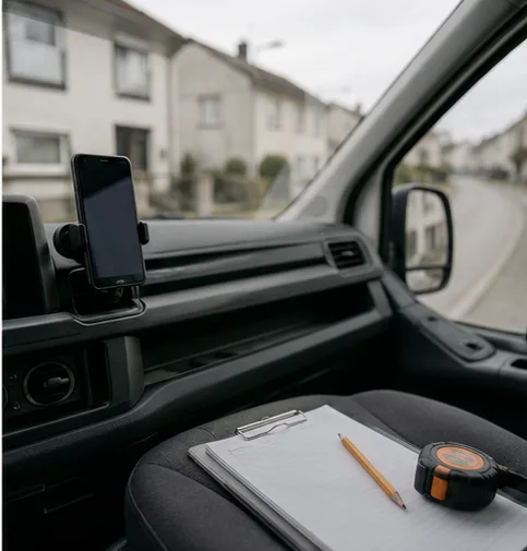 Handy mit dem Angebotsmanager im Transporter-Cockpit